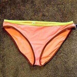 NEW NWT AERIE AMERICAN EAGLE Neon Orange Yellow Brown Colorblock Bikini Bottom L